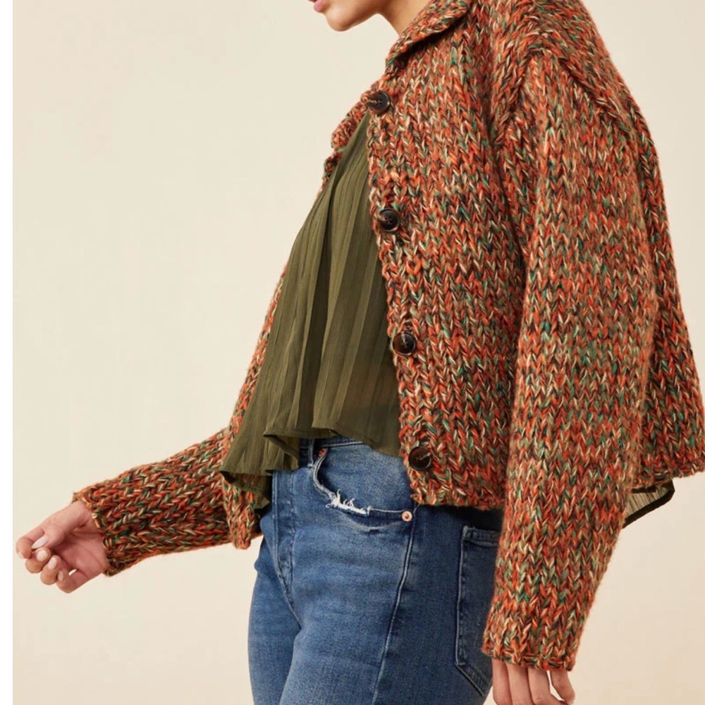 Hayden Vibrant Knit Cardigan in Orange and Black - Picture 4 of 8